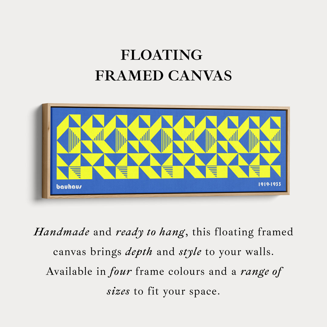 Blue & Yellow Large Framed Long Wall Art Mid Century Bauhaus