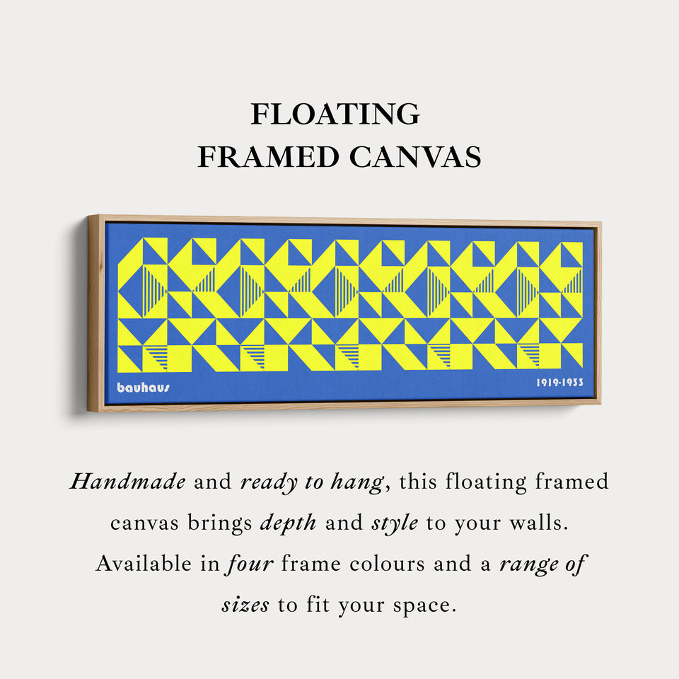 Blue & Yellow Large Framed Long Wall Art Mid Century Bauhaus