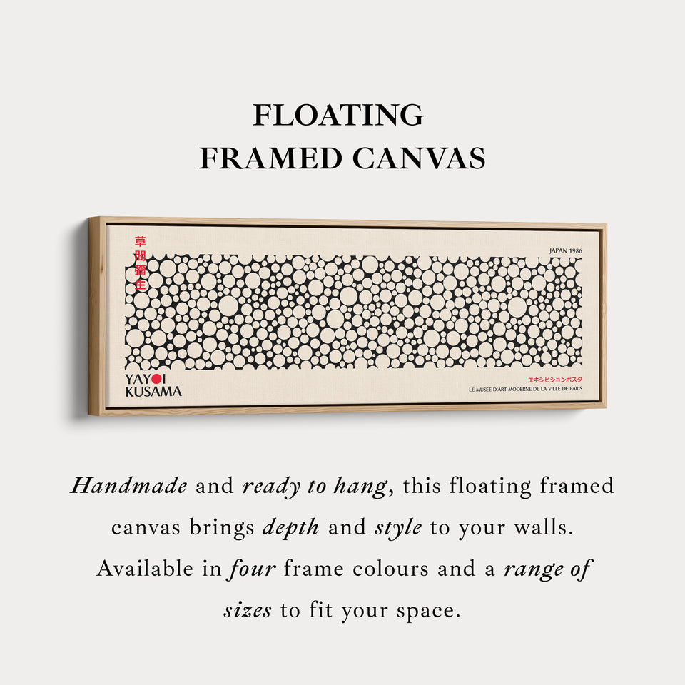 Yayoi Kusama Long Framed Canvas – Large Horizontal Japanese Abstract Wall Art