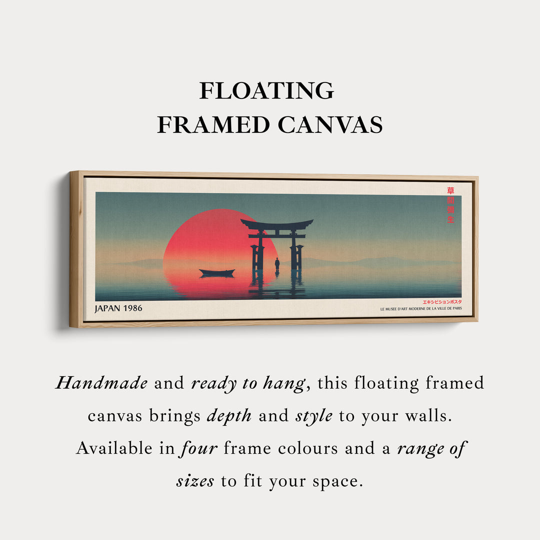 Torii Gate at Sunset – Long Narrow Japanese Wall Art - Tranquil Red Sun Canvas Print