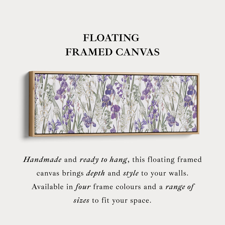 Lang gedurfd bloemrijk botanisch canvas in marineblauw en roze voor woonkamer