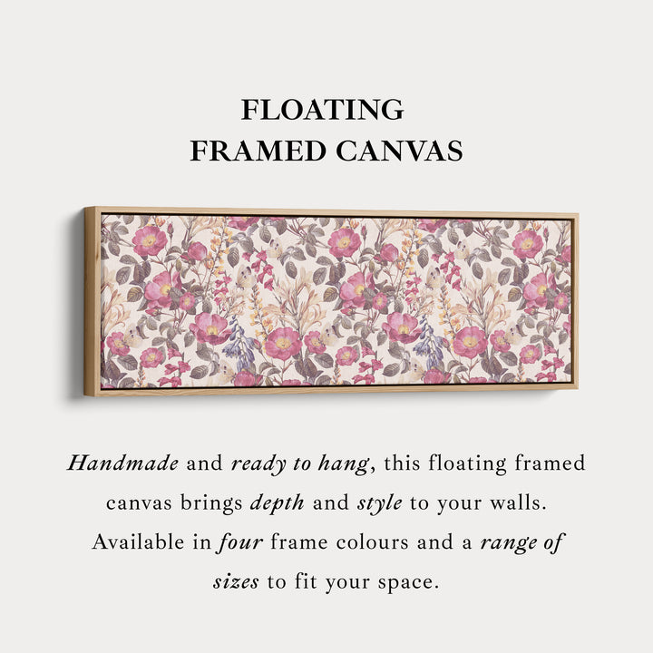 Horizontal wall art botanical floral repeat pattern with butterflies for living room or bedroom