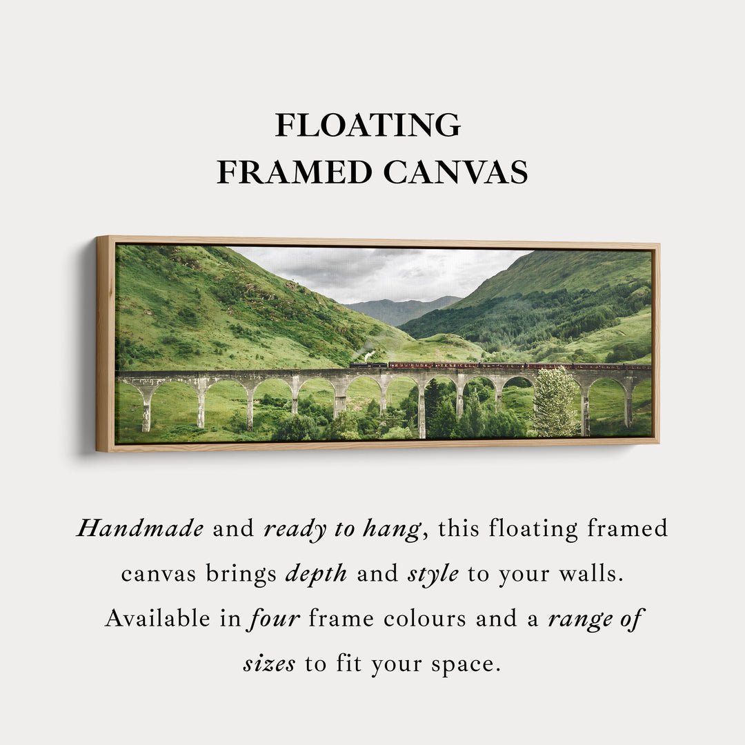 Long framed canvas train crossing glenfinnan viaduct in green highlands for living room or bedroom