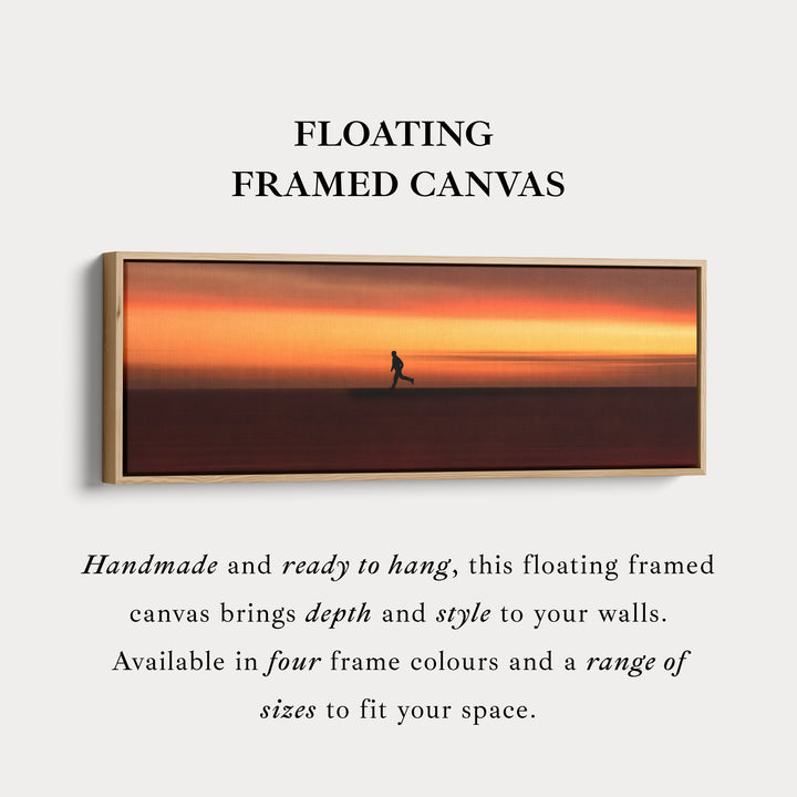 Horizontal wall art runner silhouette against intense sunset horizon for living room or bedroom