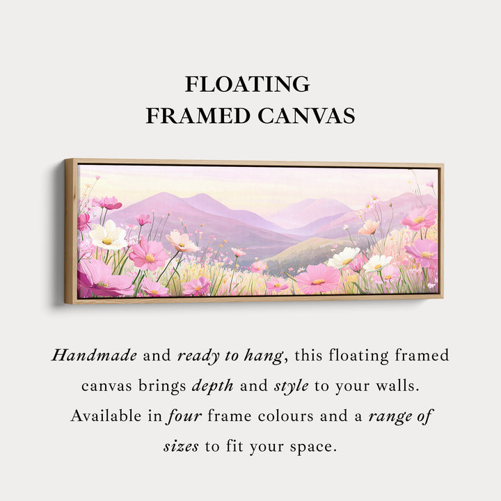 Horizontal Wall Art Pink Floral Meadow Long Canvas For Bedroom Or Living Room