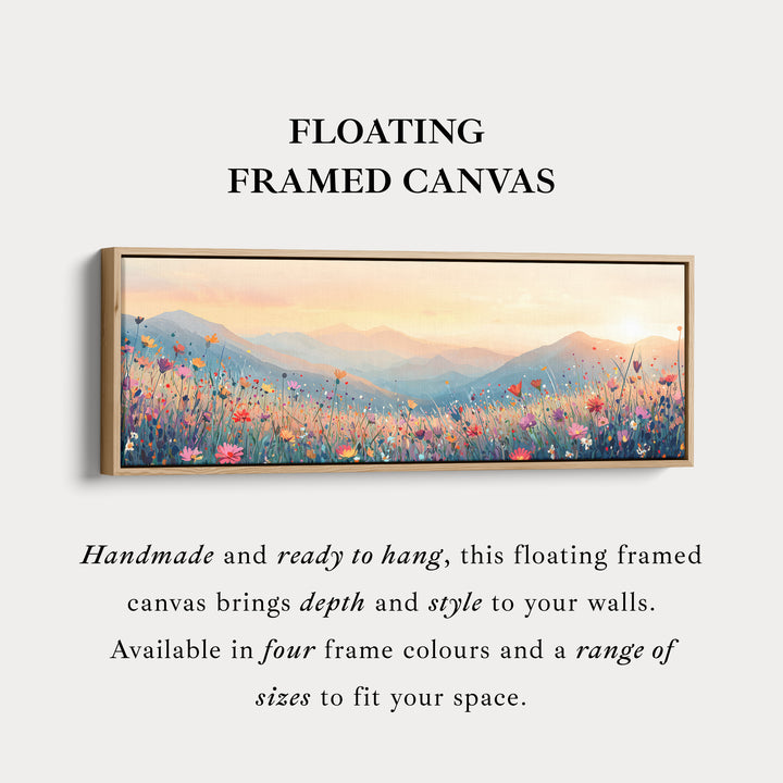 Wide Floral Horizon Long Canvas Above Bed Wall Art Pastel Meadow Landscape