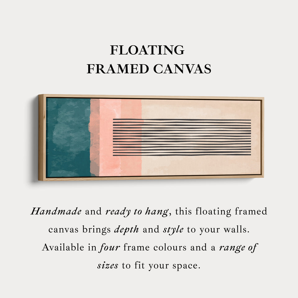 Panoramic Wall Art Teal Green And Coral Abstract Striped Design For Living Room