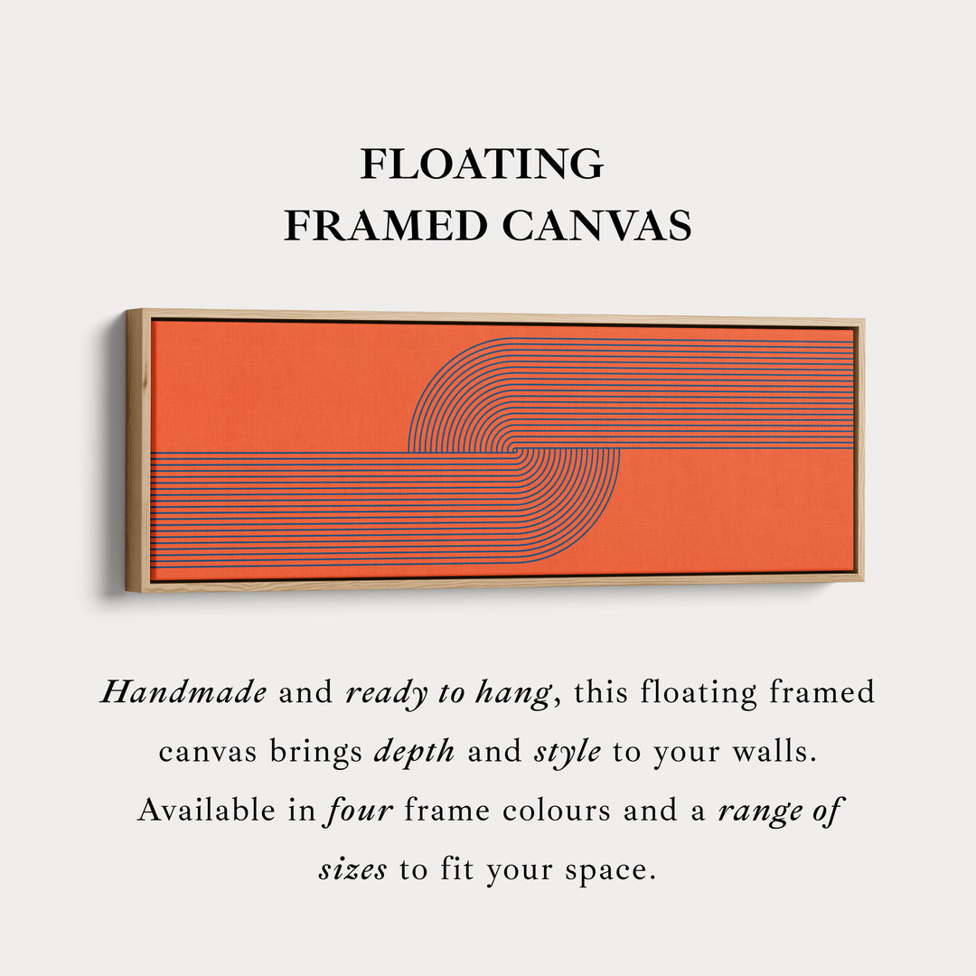 Panoramic Wall Art Orange And Navy Blue Mid Century Line Design For Living Room