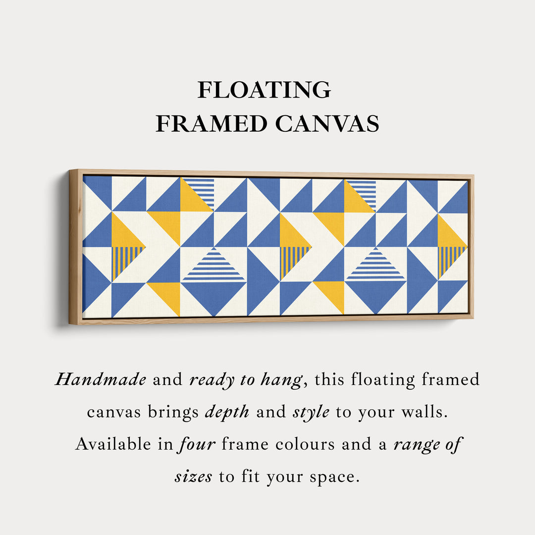 Long Framed Canvas Blue Yellow Beige Horizontal Geometric Wall Art