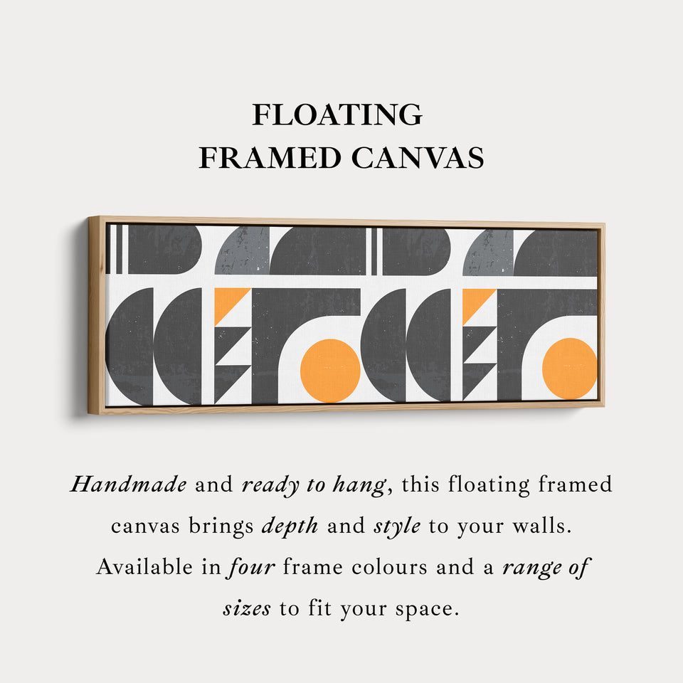 Long Framed Canvas Grey Orange Beige Panoramic Horizontal Wall Art