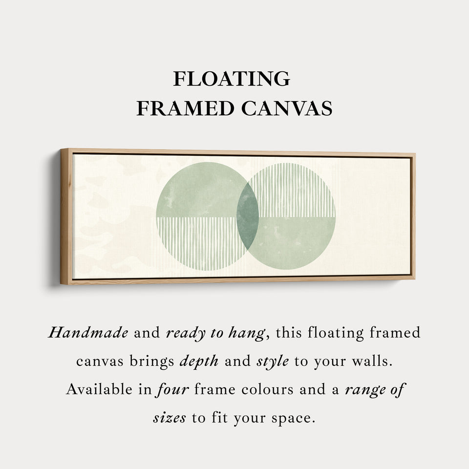 Panoramic Wall Art Dual Green Circles With Vertical Accents For Living Room