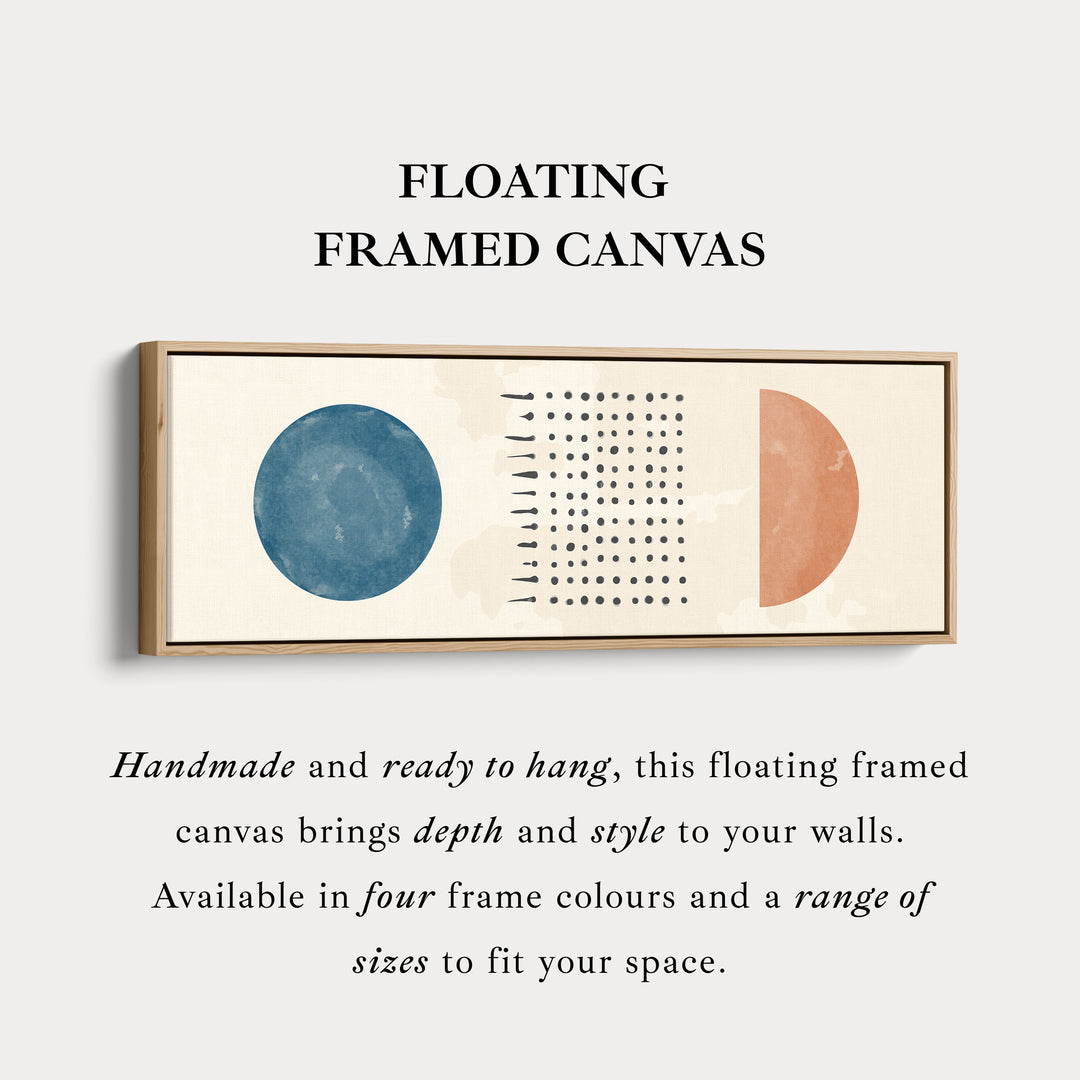 Long Narrow Canvas Blue And Orange Circles With Modern Dot Pattern