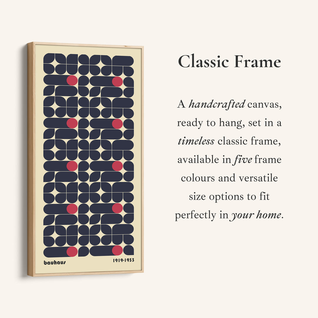 Bauhaus Vertical Wall Art Navy Geometric Pattern Tall Canvas For Bedroom