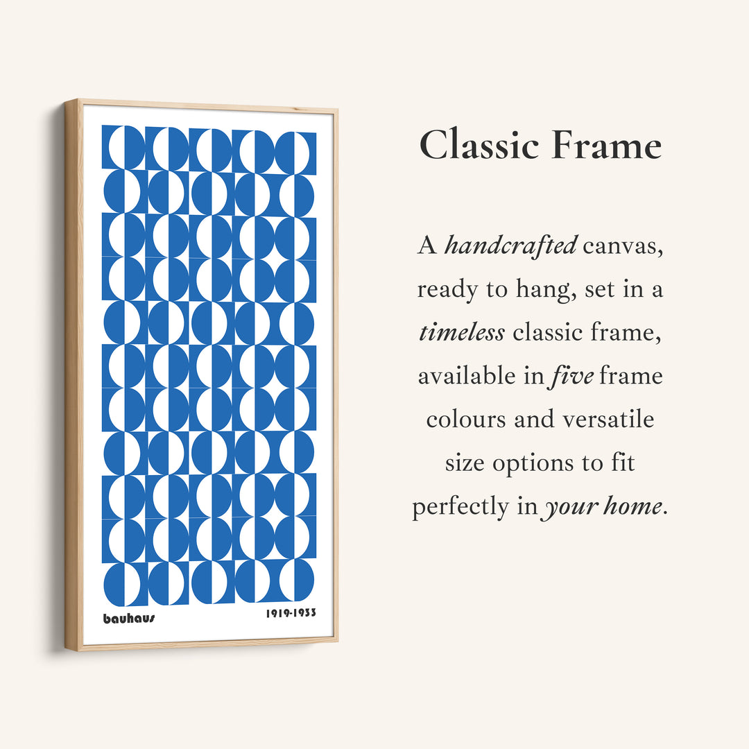 Bauhaus Vertical Wall Art Blue Circle Pattern Tall Canvas For Office