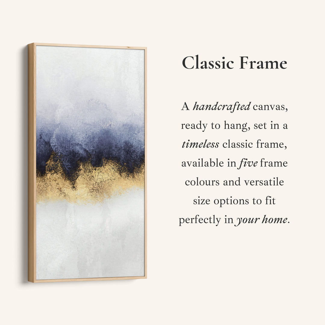 Large Vertical Wall Art Blue Gold Band Tall Canvas For Bedroom