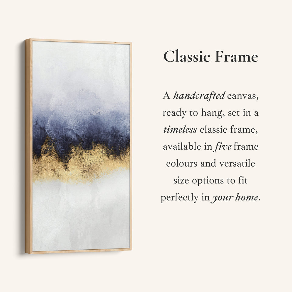 Large Vertical Wall Art Blue Gold Band Tall Canvas For Bedroom