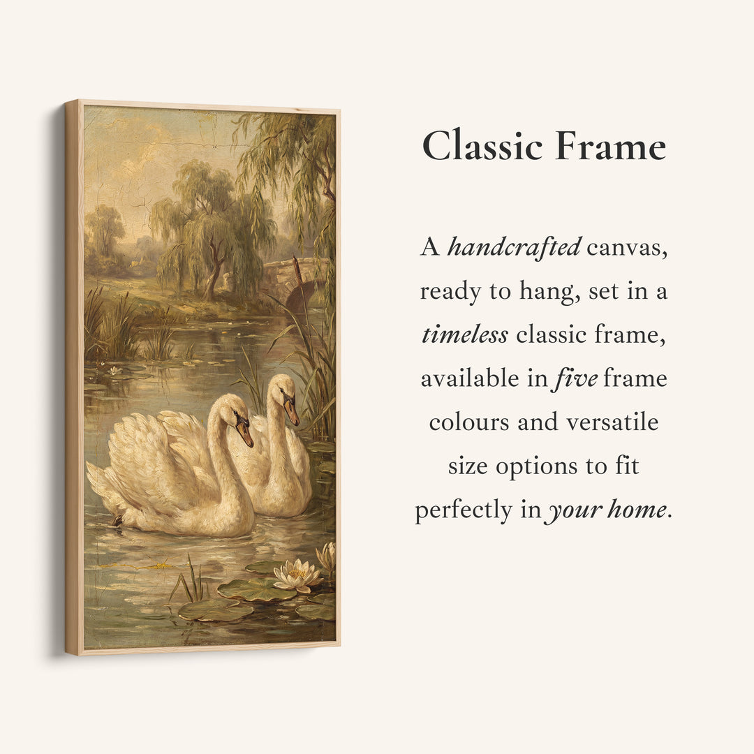 Swans On Pond Tall Wall Art Framed Canvas Print For Bedroom