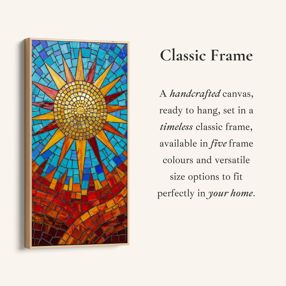 Mosaic Sun Tall Framed Canvas Vertical Canvas For Bedroom