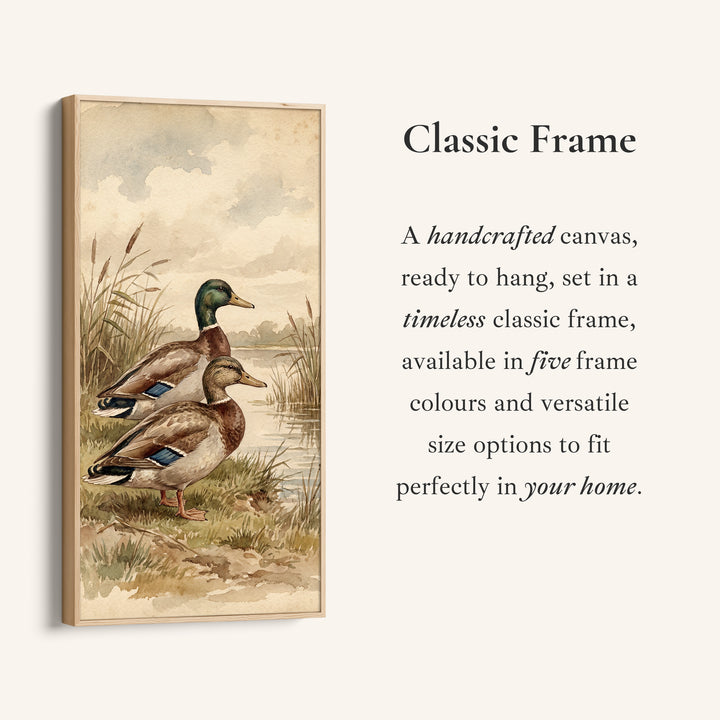 Mallard Ducks Riverbank Narrow Wall Art Vertical Canvas For Kitchen