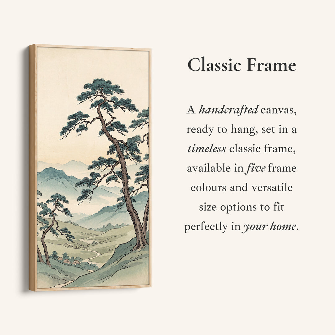 Narrow Japanese Wall Art Pine Tree Valley Vertical Canvas For Living Room