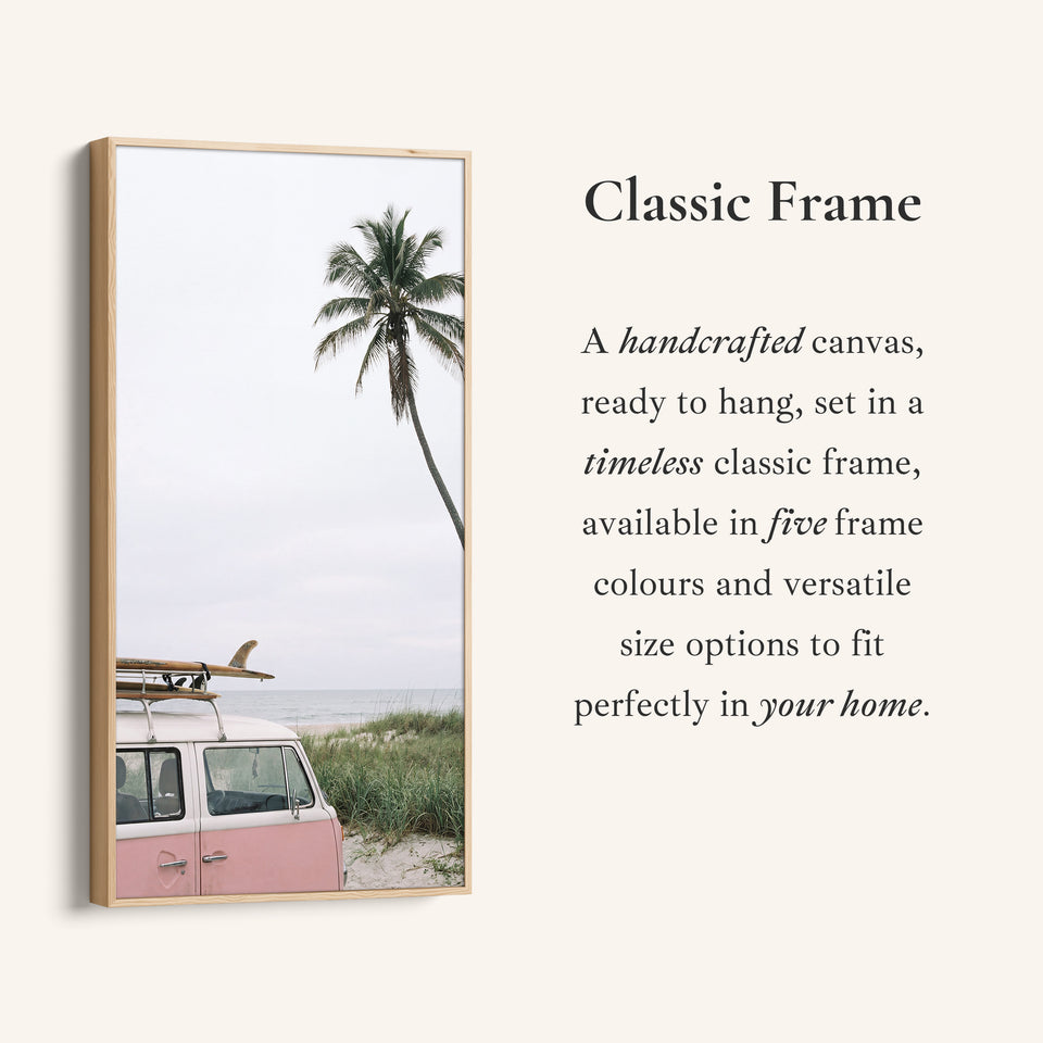 Surf Van And Palm Tree Narrow Wall Art Framed Canvas Print For Bedroom