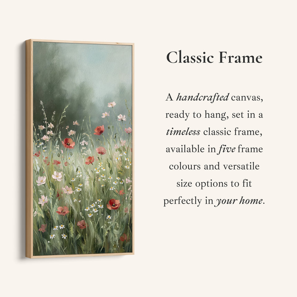 Portrait Wall Art Wildflower Meadow With Poppies Tall Canvas For Bedroom