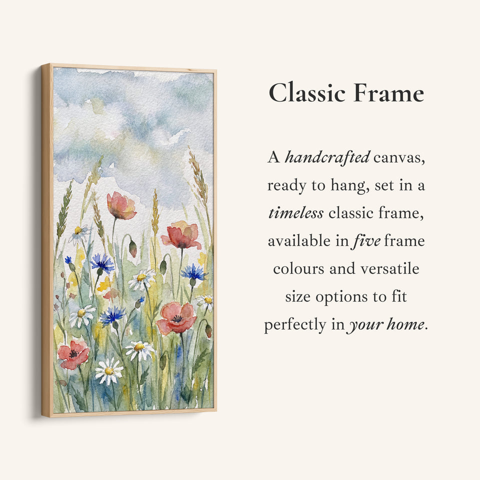 Tall Canvas Large Vertical Wall Art Watercolour Wildflowers And Poppies For Hallway