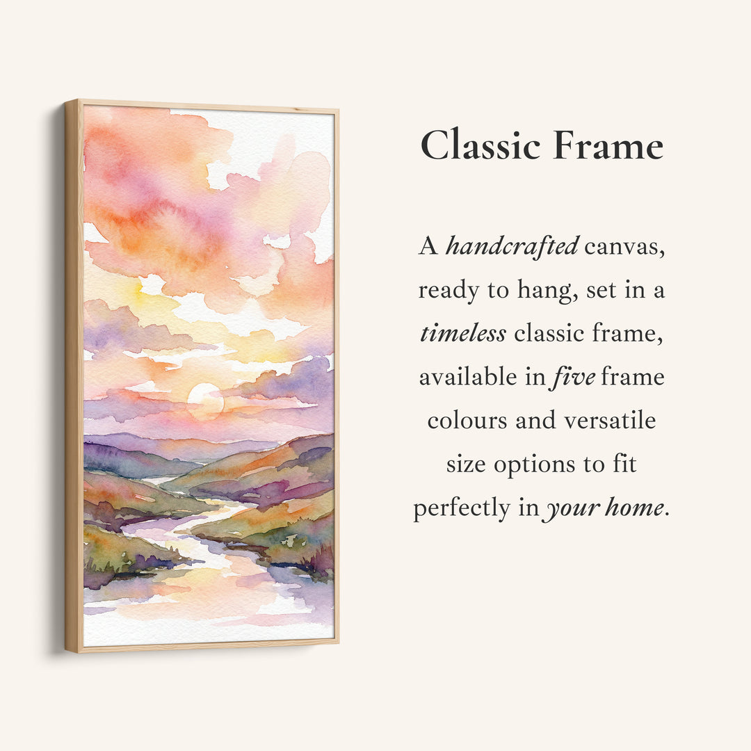 Portrait Wall Art For Office Watercolour Sunset Over River Vertical Canvas