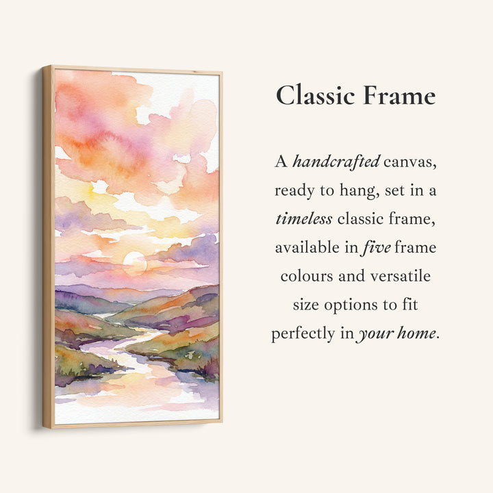 Portrait Wall Art For Office Watercolour Sunset Over River Vertical Canvas