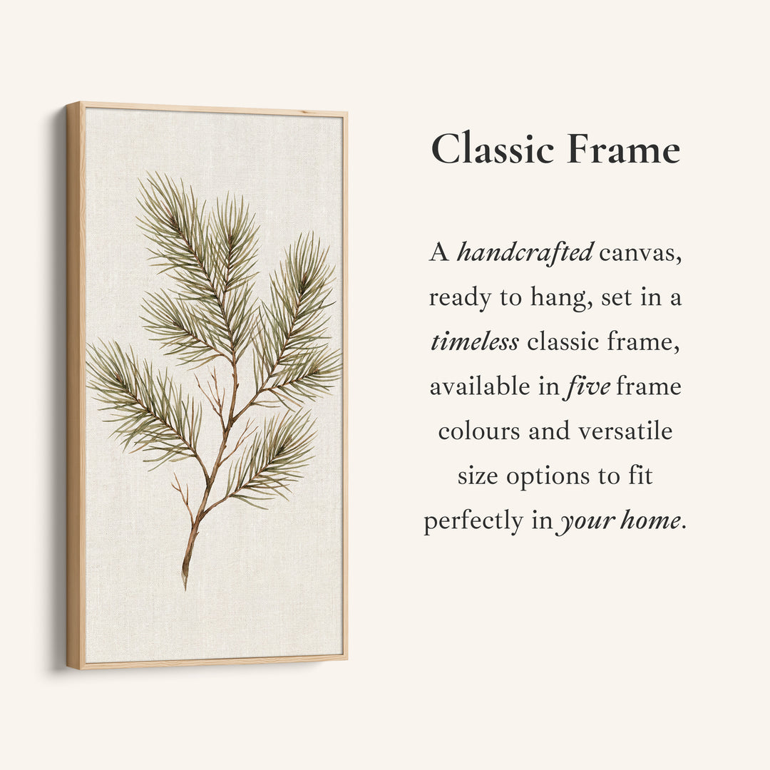 Tall Framed Canvas Pine Branch Botanical Portrait Wall Art For Office