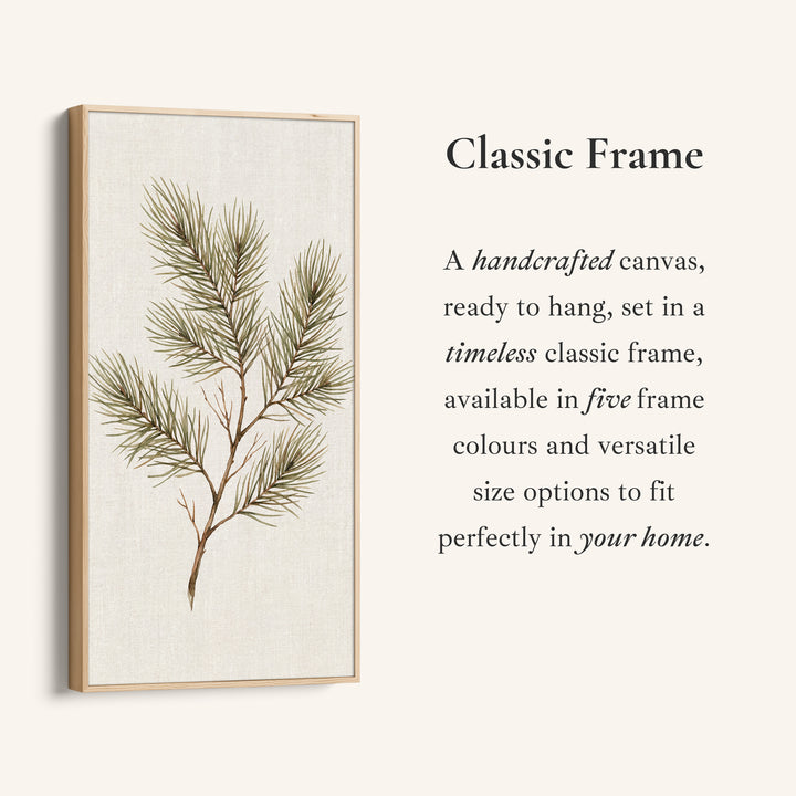 Tall Framed Canvas Pine Branch Botanical Portrait Wall Art For Office