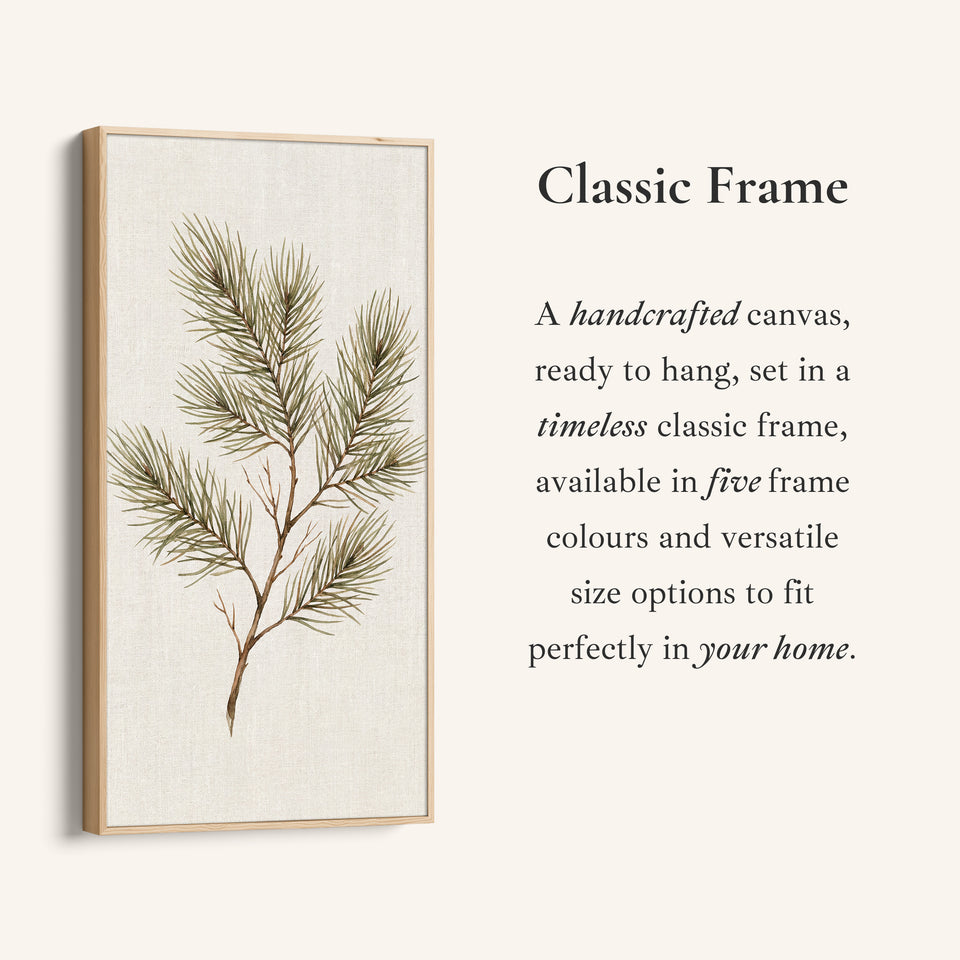 Tall Framed Canvas Pine Branch Botanical Portrait Wall Art For Office