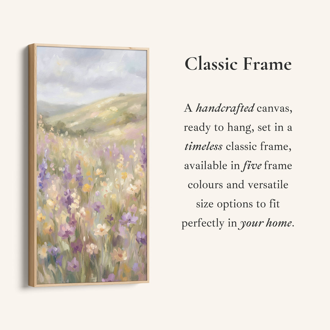 Tall Narrow Canvas Soft Focus Wildflower Meadow Portrait Wall Art For Office
