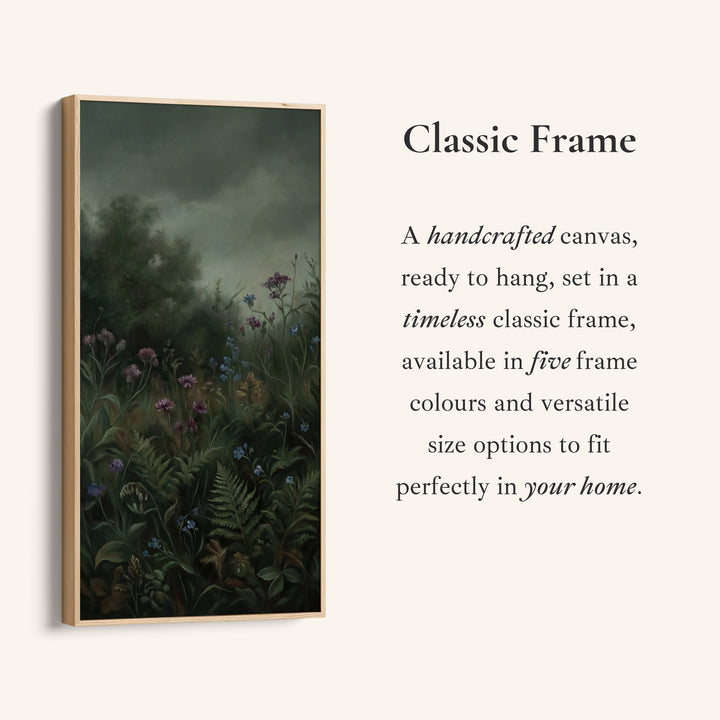 Large Vertical Wall Art Tall Framed Canvas Dark Forest Flowers And Ferns For Hallway