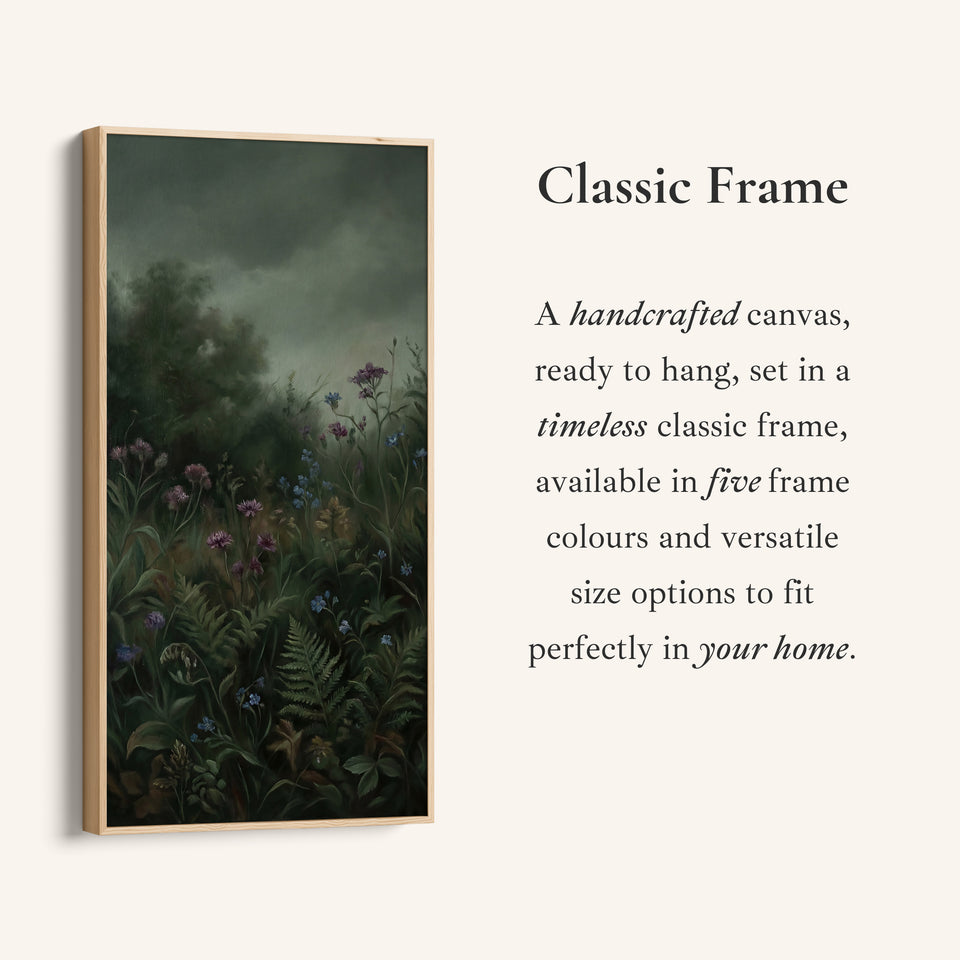 Large Vertical Wall Art Tall Framed Canvas Dark Forest Flowers And Ferns For Hallway