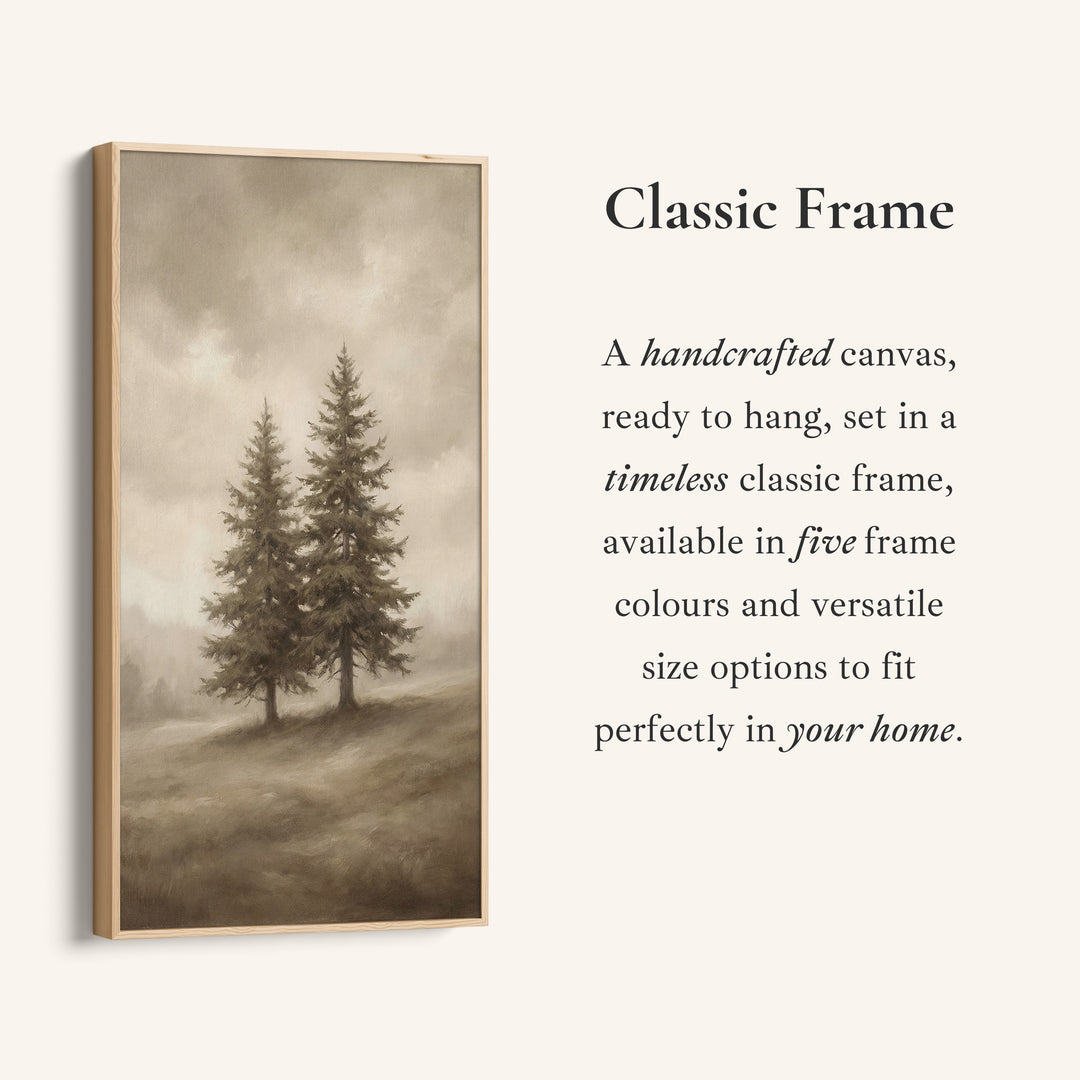 Narrow Wall Art Two Pine Trees In Fog Tall Canvas For Living Room