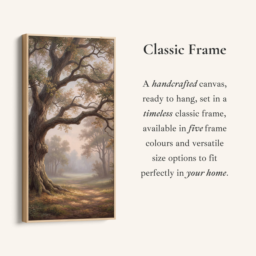 Large Oak By Woodland Path Long Wall Art Framed Canvas Print For Bedroom