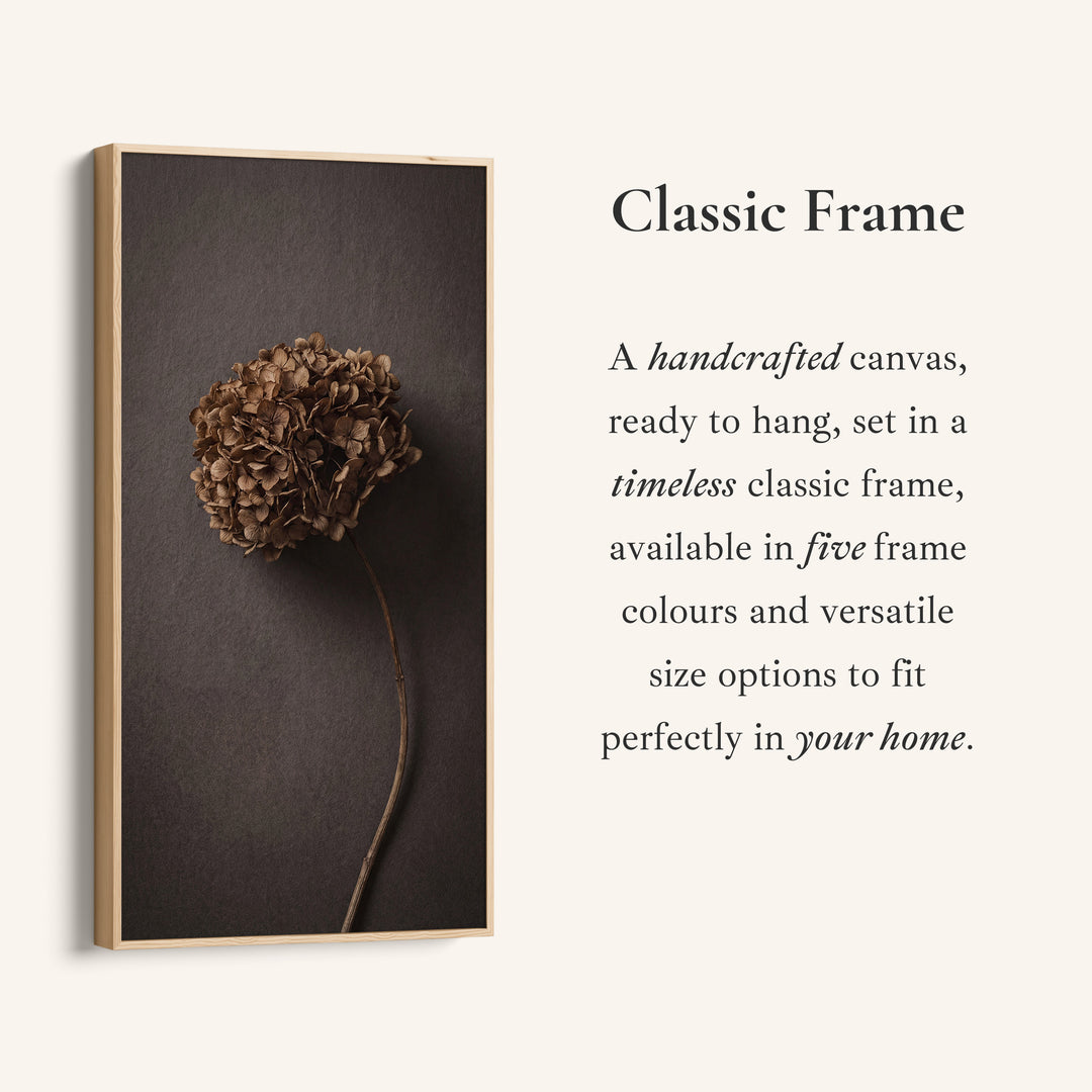 Tall Framed Canvas For Kitchen Dried Hydrangea On Dark Vertical Canvas
