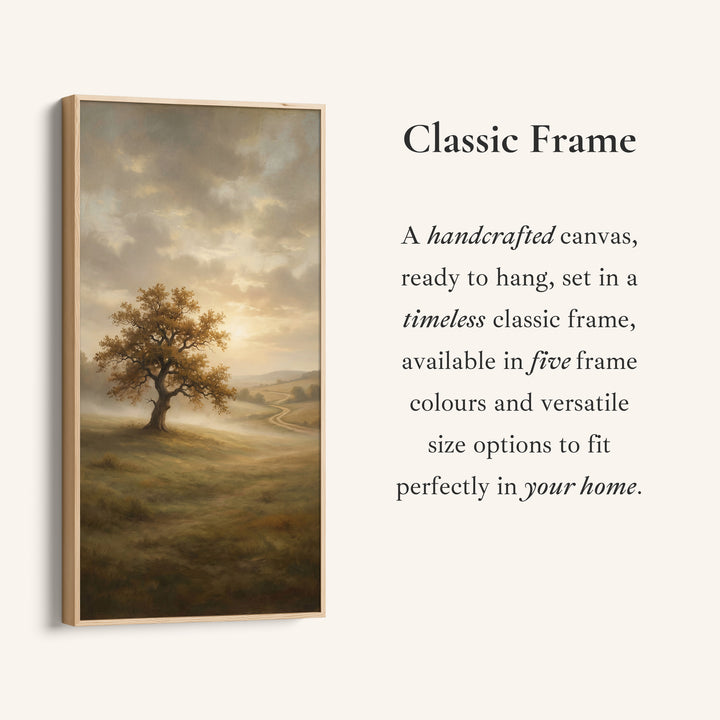 Lone Tree Misty Landscape Narrow Wall Art Framed Canvas Print For Bedroom