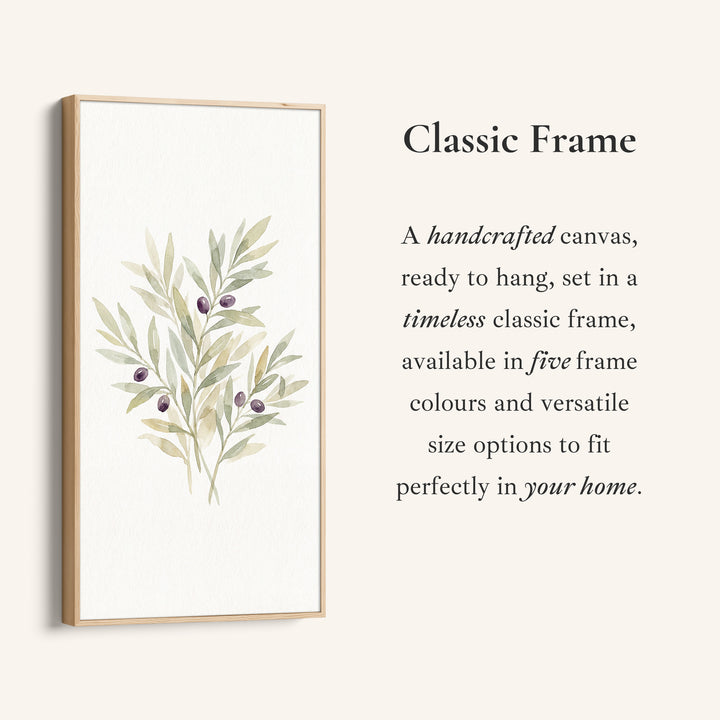 Olive Branch Botanical Tall Narrow Canvas Framed Canvas Print For Living Room