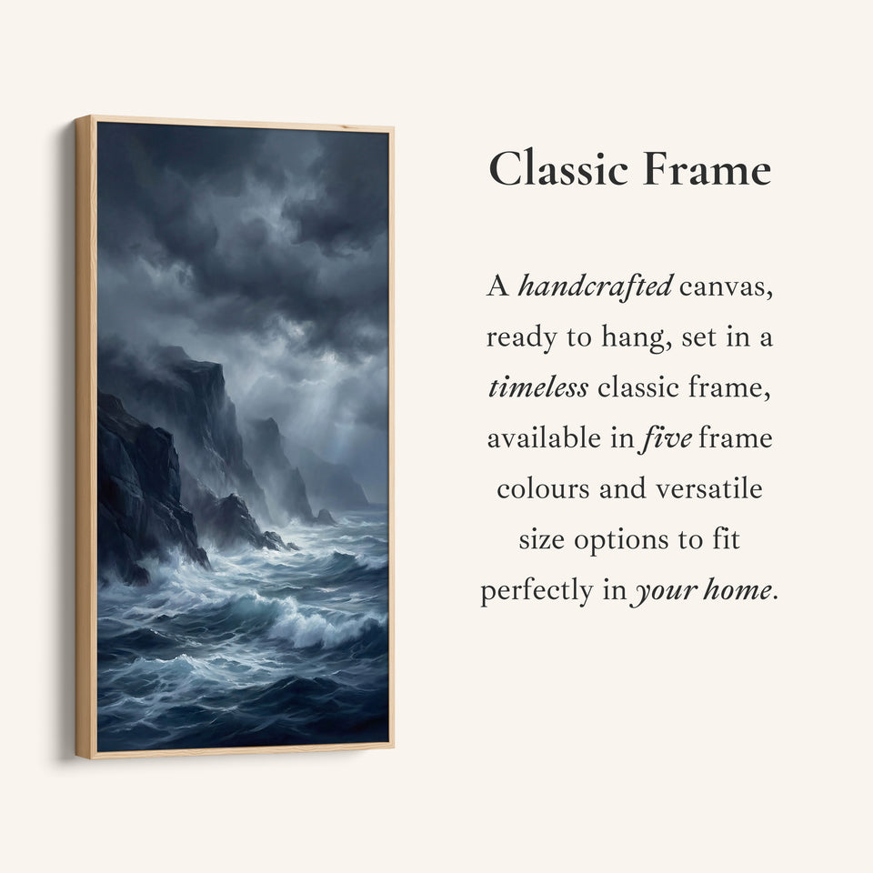Tall Canvas Large Vertical Wall Art Stormy Sea And Cliffs For Hallway
