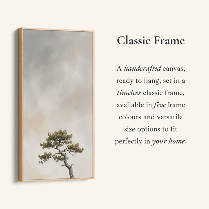 Tall Framed Canvas Windswept Tree In Fog Portrait Wall Art For Kitchen