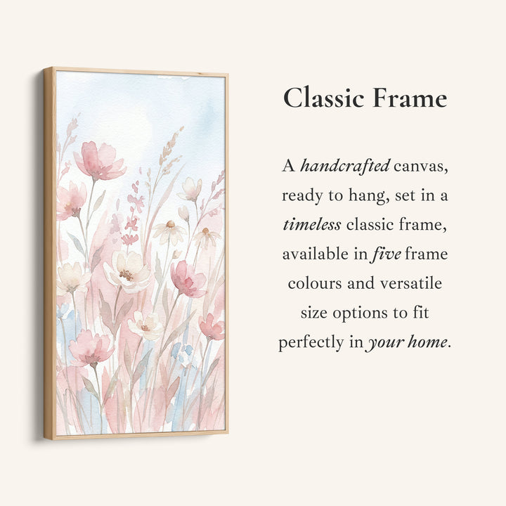 Long Wall Art Soft Pink Watercolour Flowers Tall Canvas For Bedroom