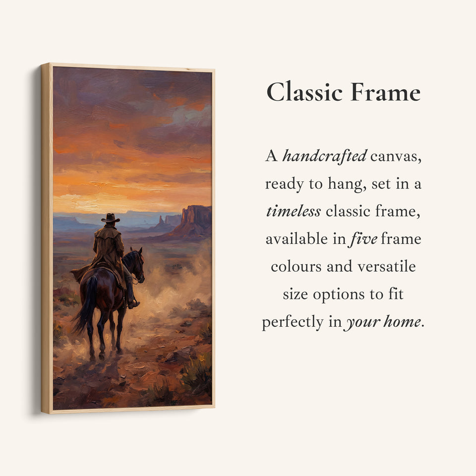 Tall Wall Art For Bedroom Cowboy On Horse At Sunset Vertical Canvas
