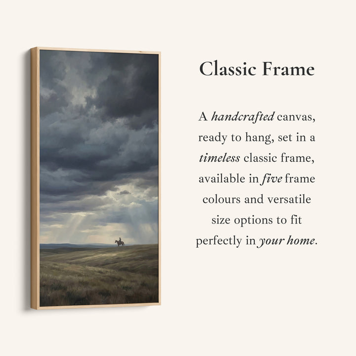 Storm Clouds With Lone Rider Tall Wall Art Framed Canvas Print For Office