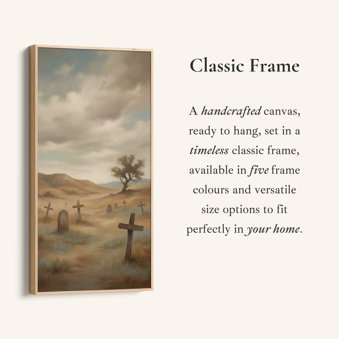 Large Vertical Wall Art Tall Narrow Canvas Graveyard Crosses In Mist For Office