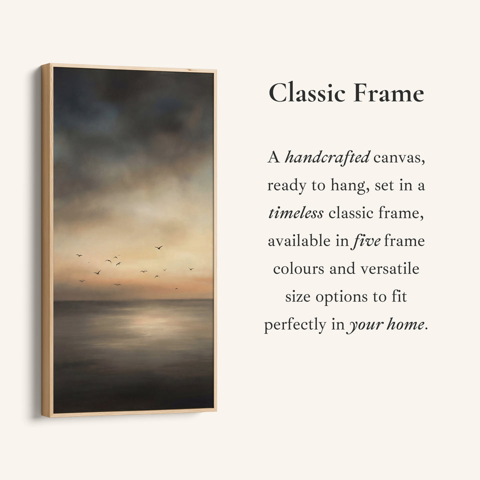 Dark Seascape Birds Sunset Long Wall Art Framed Canvas Print For Bedroom
