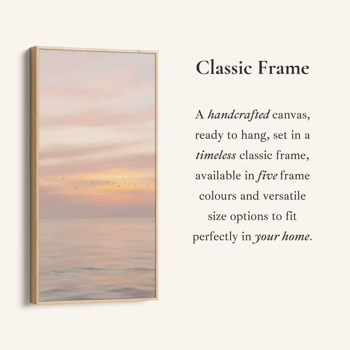 Narrow Wall Art For Office Pastel Seascape With Birds Vertical Canvas