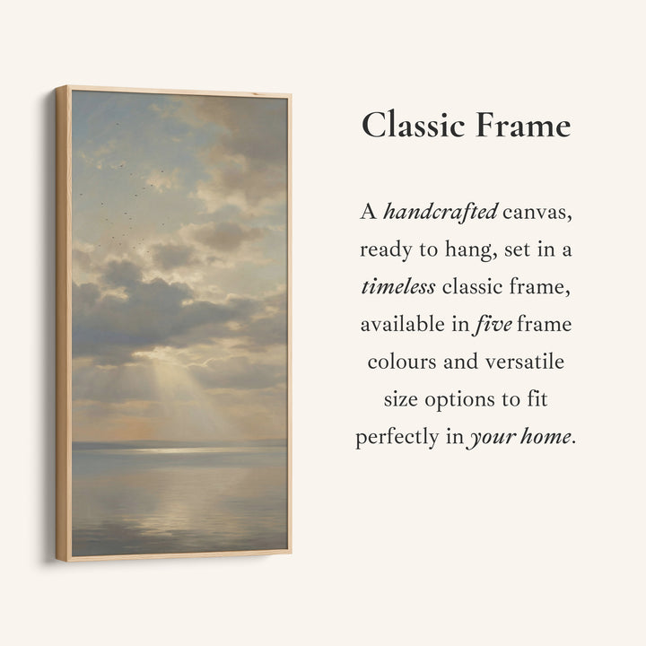 Tall Framed Canvas For Office Sun Rays Over Calm Sea Vertical Canvas