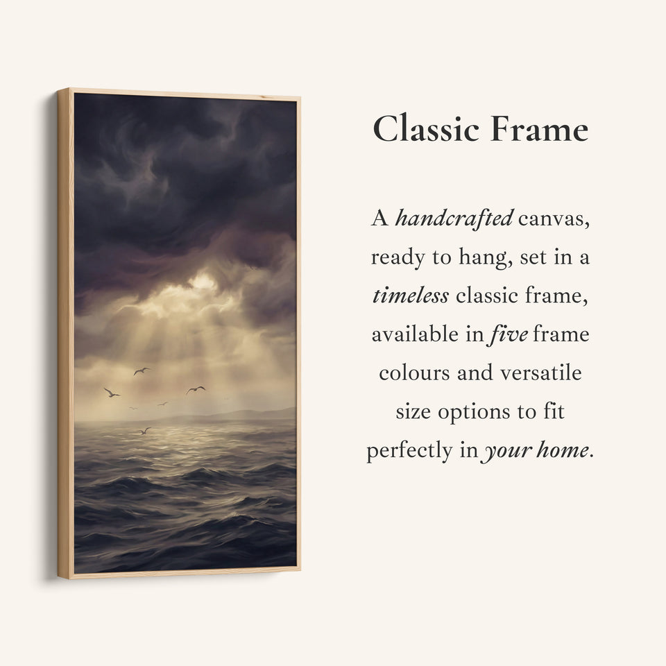 Tall Narrow Canvas For Office Storm Clouds Sunbeams Sea Vertical Canvas